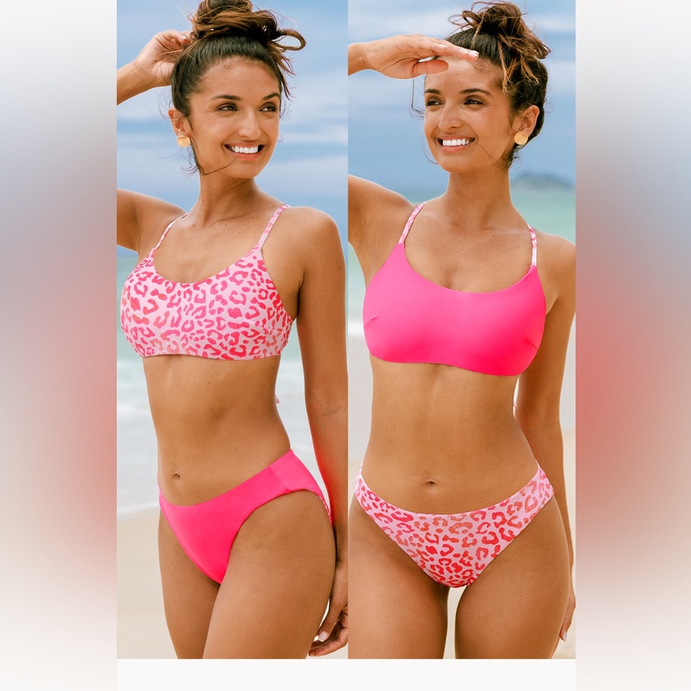 Pink Leopard Print Bikini Set- Reversible! Size L- NWT- CupShe